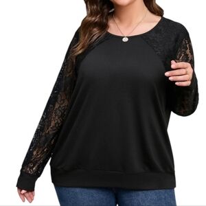 Zac & Rachel Black‎ Floral Lace Long Sleeve Party Top Shirt Plus Size 2X New